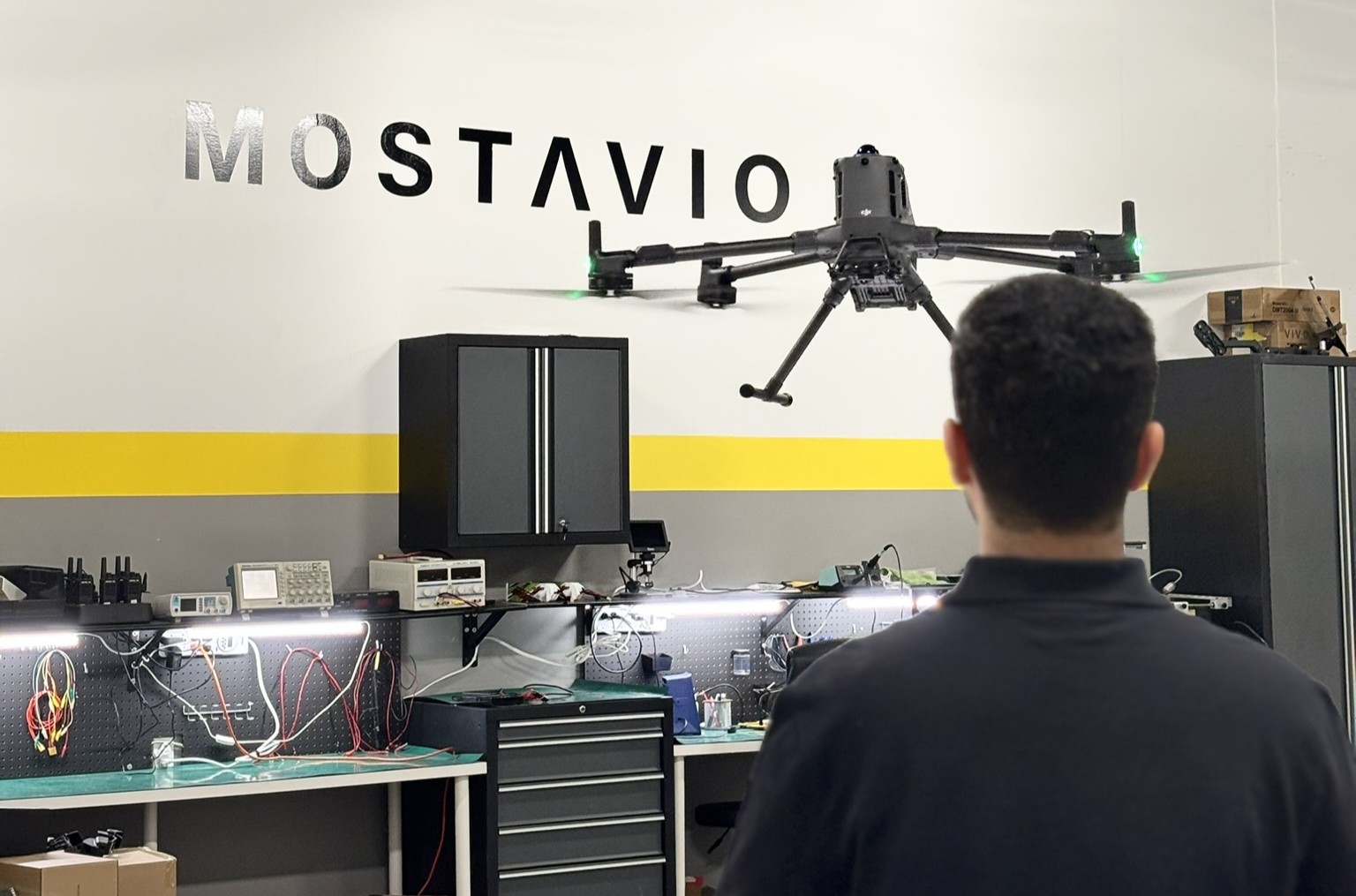 Drone Flying in front of Drone Pilot in Skytech Mostavio
