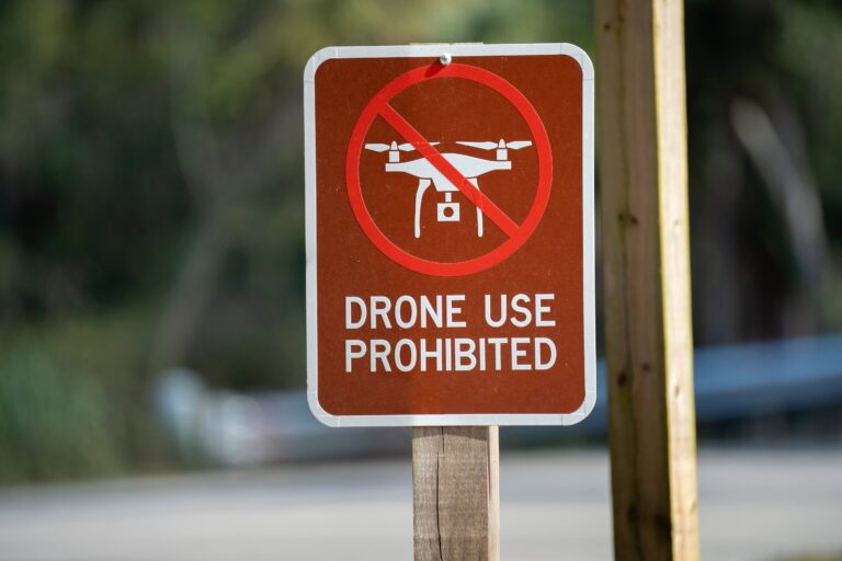 Government warning sign about drone usage restrictions
