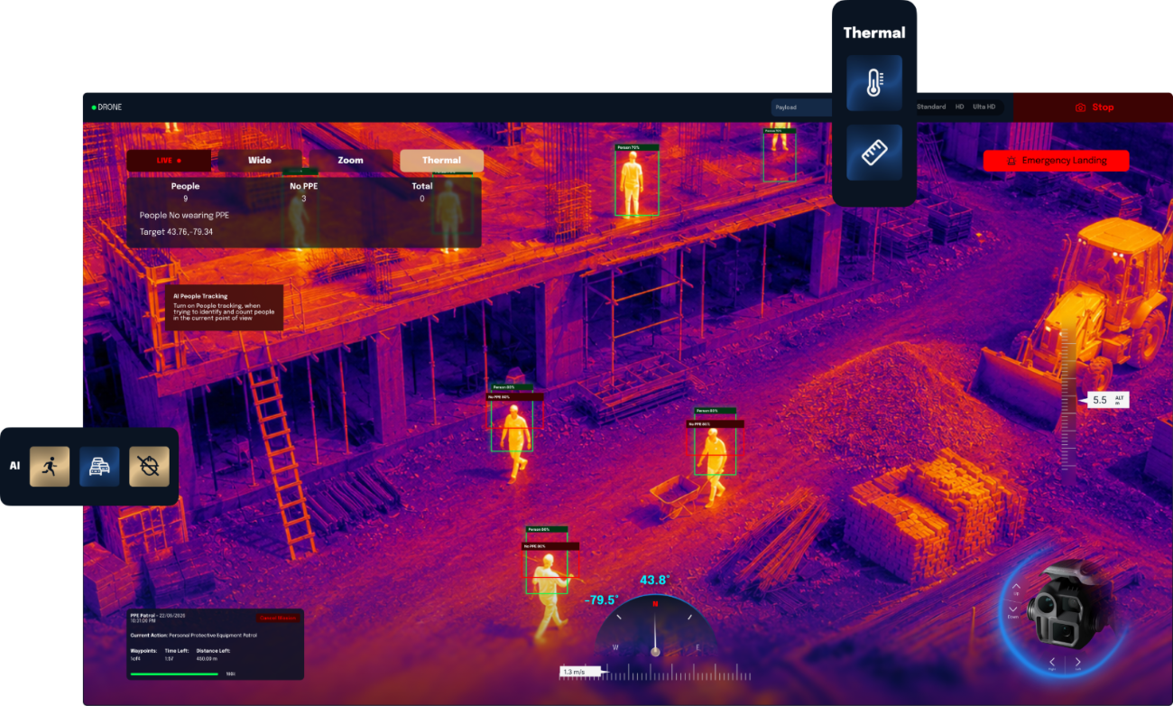 AI detection and thermal imaging view