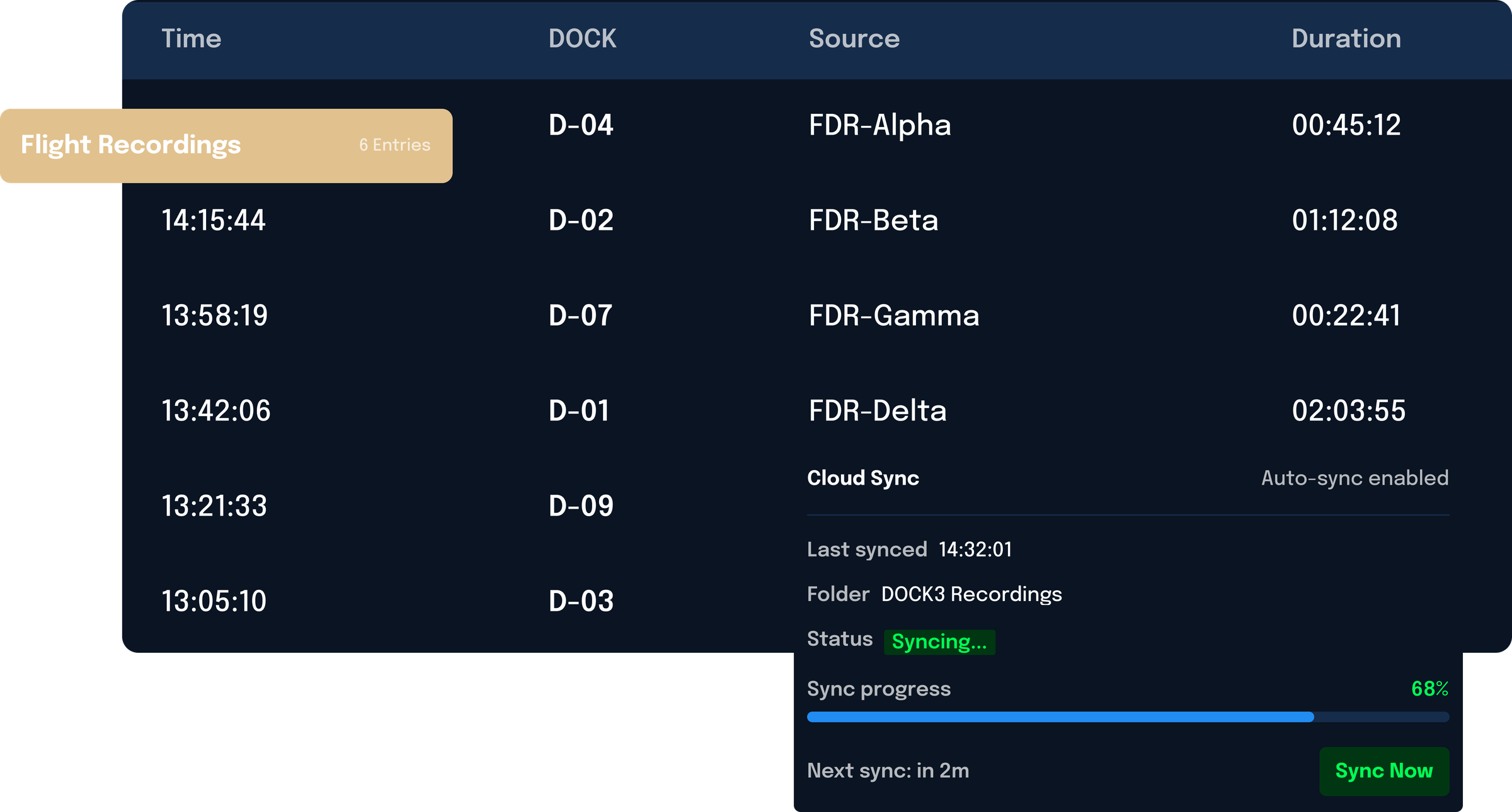 Flight recordings and cloud sync panel